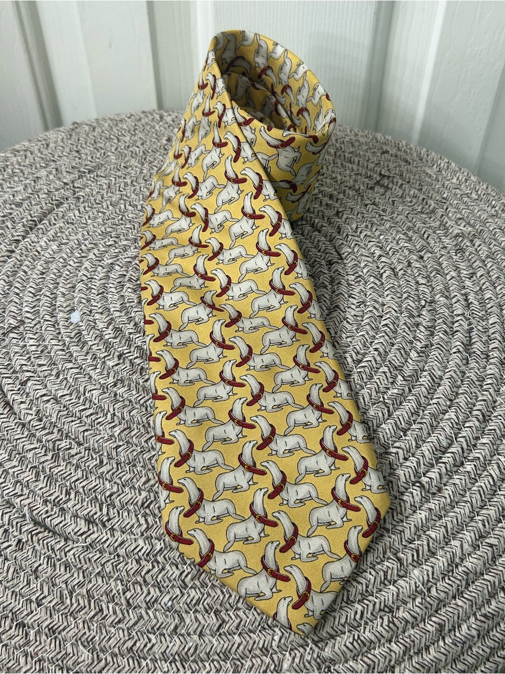 Brooks Brothers Yellow Silk Tie Seal Animal Print Made In USA Vintage
